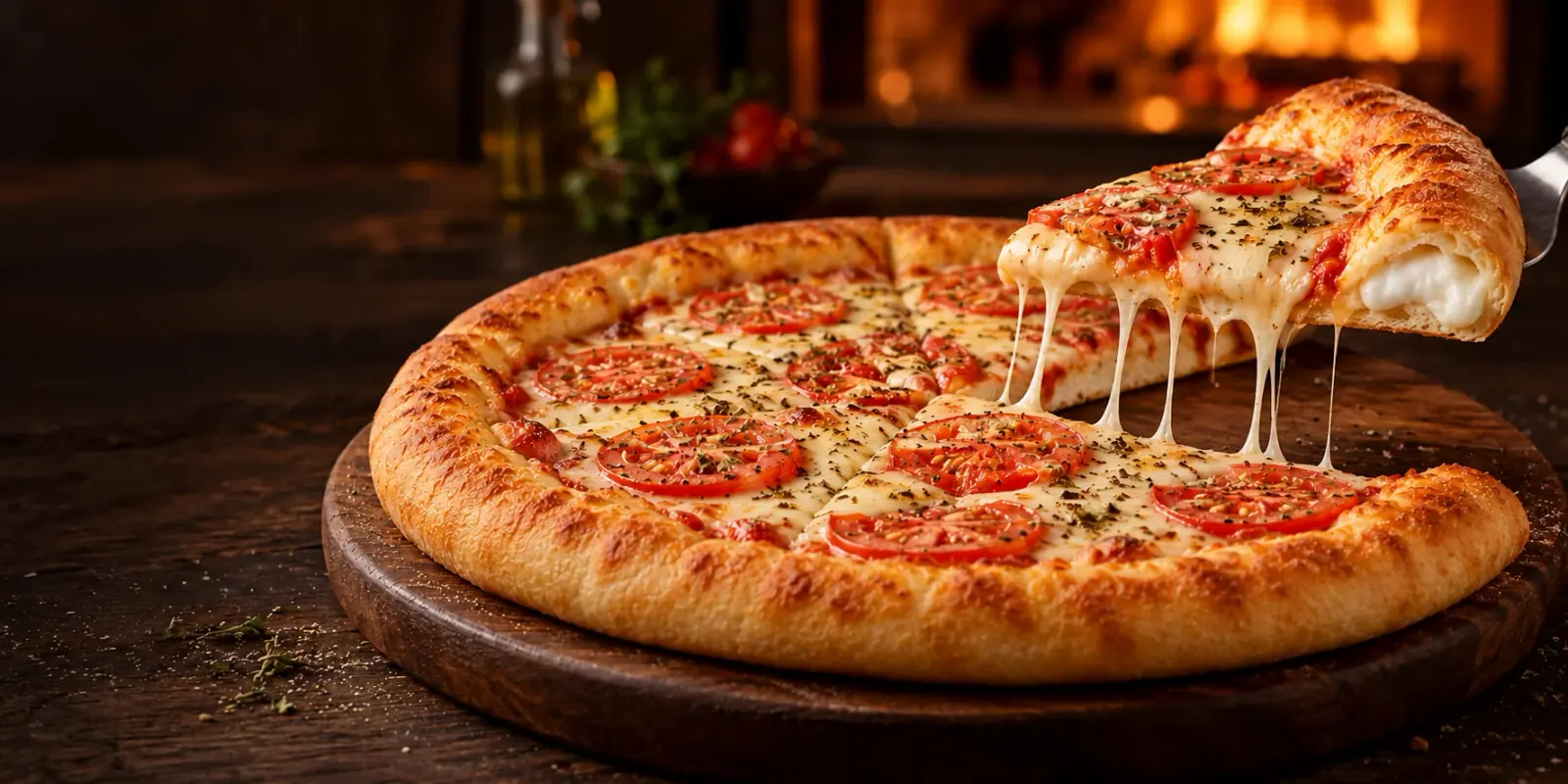 Fatia de pizza com queijo derretido e borda recheada